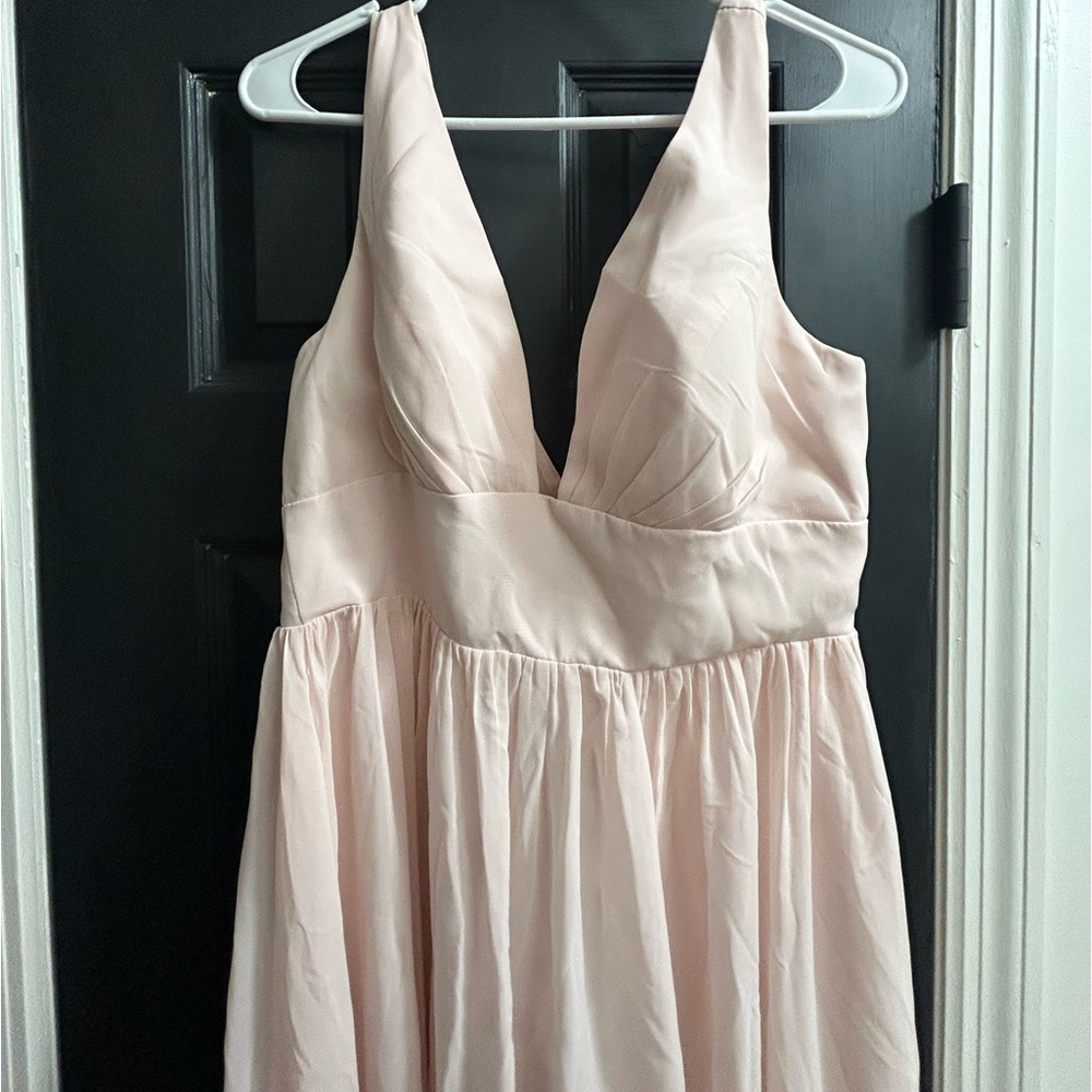 JJshouse blushing pink long bridesmaid dress. Never worn, tags still on.